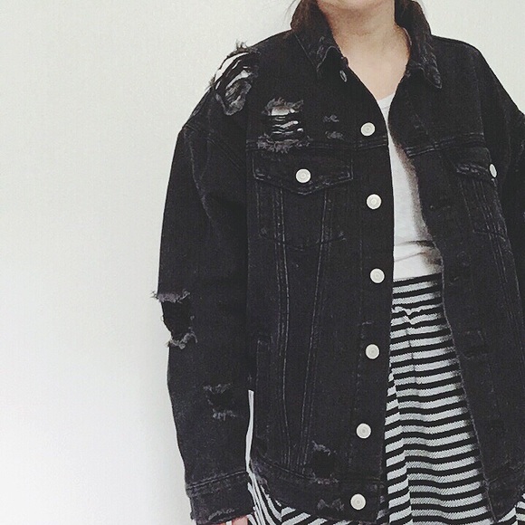 black oversized ripped denim jacket
